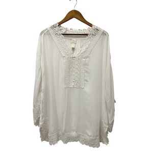 Chico's Crochet Trim Boho Tunic Top White 2